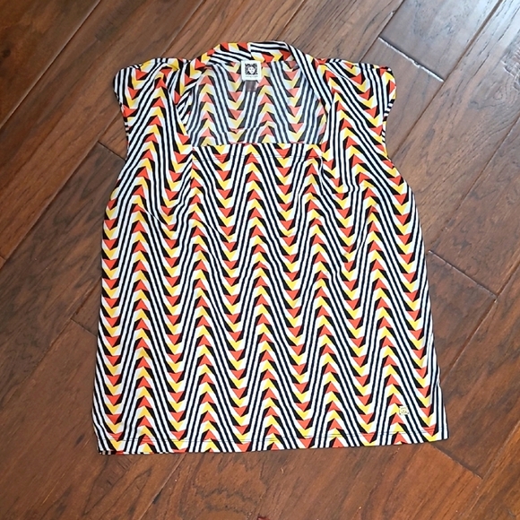 Anne Klein sleeveless top with a colorful abstract chevron design size Large - Picture 1 of 8